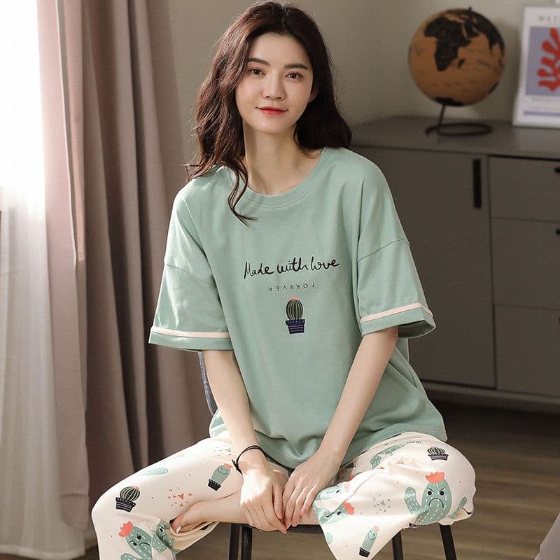image-Women's Cotton Pajama Set - Cartoon Short Sleeve XXL