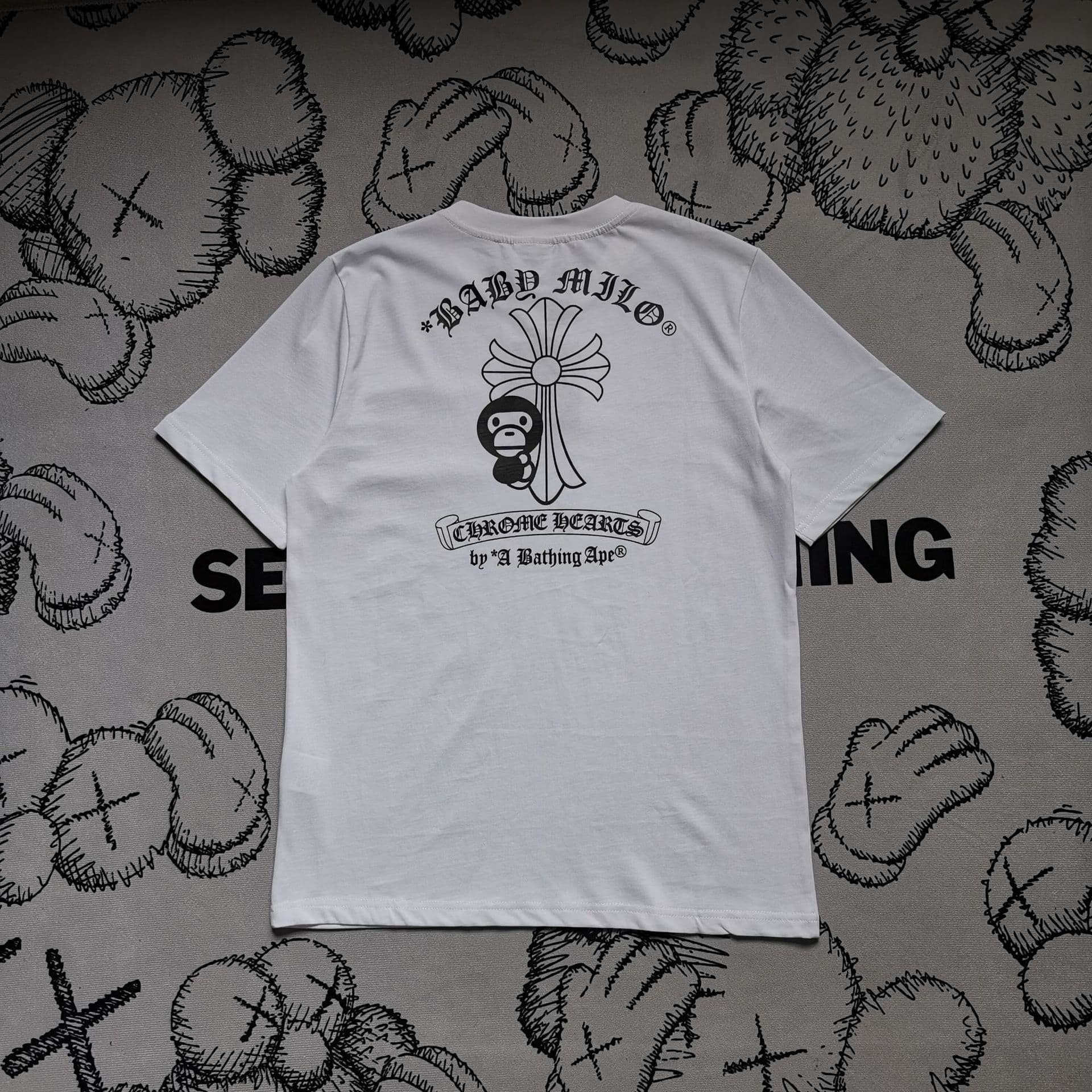 image-Men's Cotton T-Shirt - White Monkey Print Short Sleeve