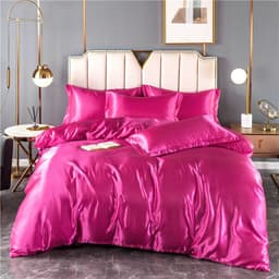 image-4-Piece Ice Silk Bedding Set - Pink Silver Gray