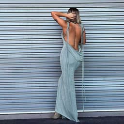 image-COKU 2022 Summer Backless Sling Dress - Apricot, High Waist, Slim-Fit