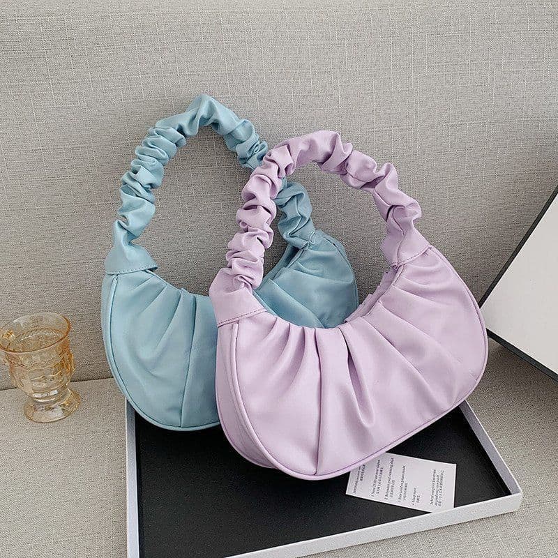 image-Korean Version Women's PU Cloud Pleated Bag - Gold Solid Color