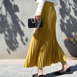 image-Lotte 2022 Ginger Yellow Midi Skirt, Large, Urban Style, Polyester Elastic Waist