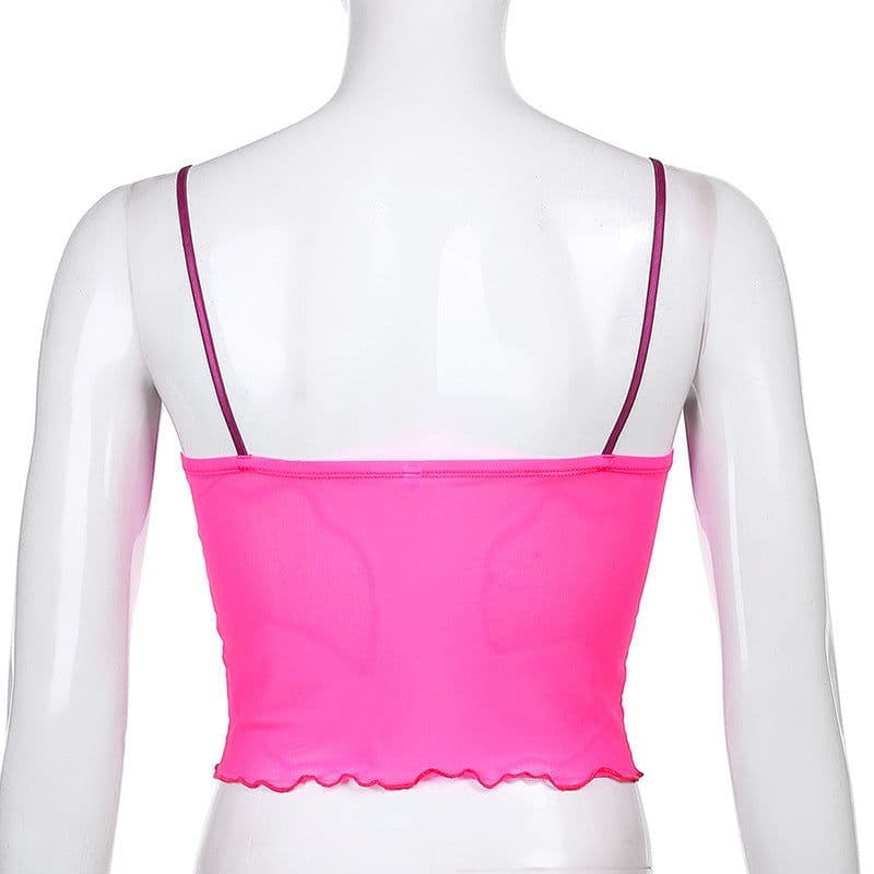 image-European and American foreign trade cross-border ins women's clothing see-through mesh lace stitching exposed navel slim camisole vest