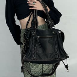 image-Retro Motorcycle PU Leather Tote Bag, Large Vintage Washed, Bronze
