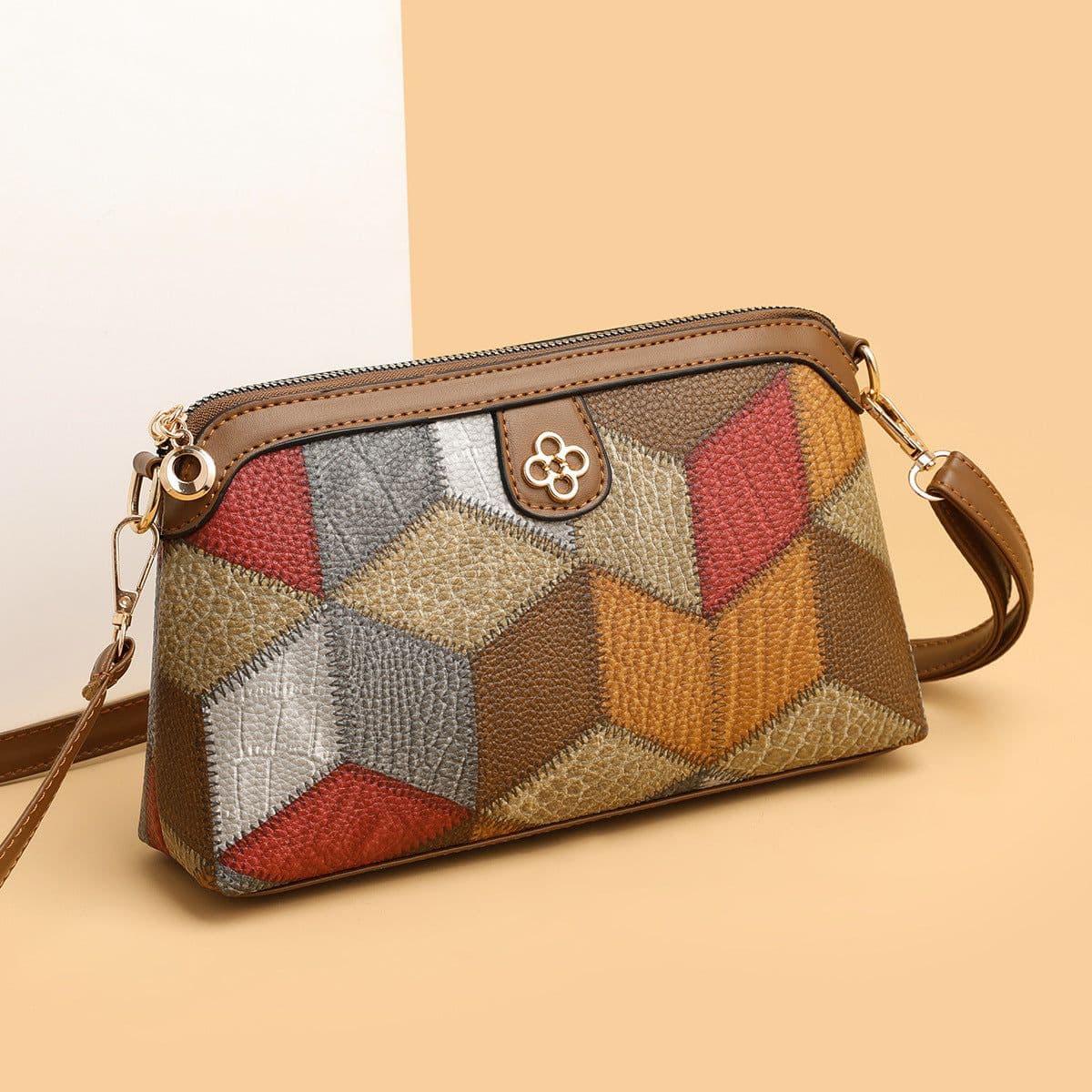 image-Bohemian Crossbody Bag - Gray Brown Retro PU Mini Shoulder Bag