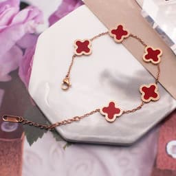 image-Titanium Steel Four-Leaf Clover Bracelet - Black/Red Gold