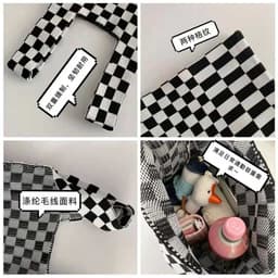 image-2021 Japan and South Korea cross-border checkerboard contrast color knitted shoulder tote bag woven tote bag shoulder underarm bag women