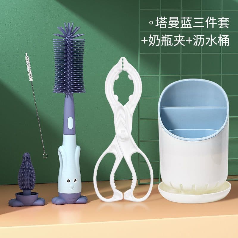 image-Silicone Bottle Brush Set - Baby Pacifier & Straw Cleaning Rotating Brush