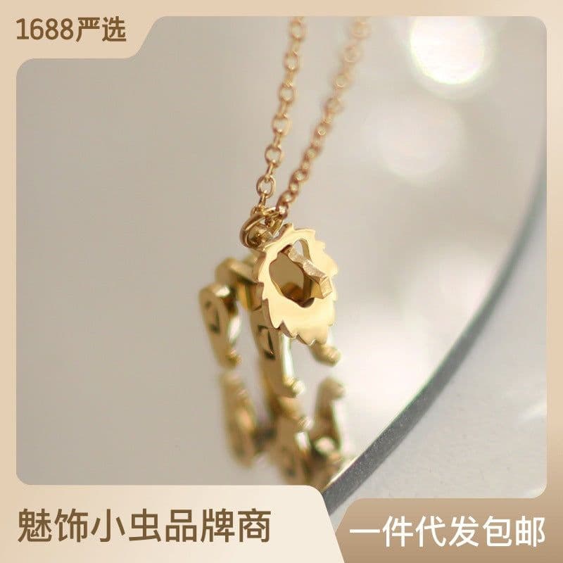 image-Charmed Bug Titanium Steel Lion Necklace Gold
