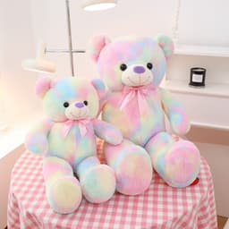 image-Colorful Large Teddy Bear Doll - Plush Hug Rainbow Bear Gift, 30cm