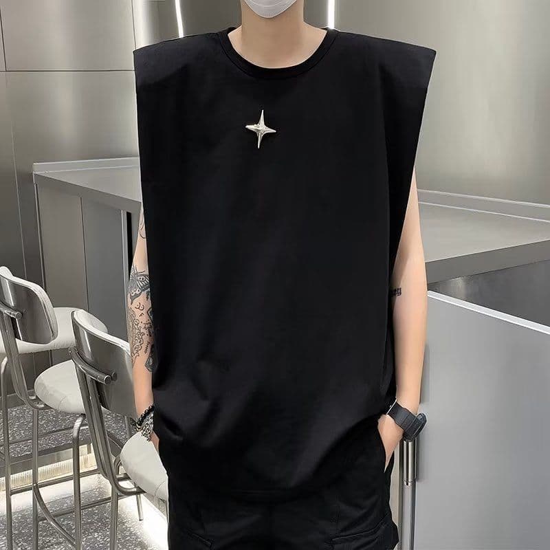 image-Black Padded Shoulder Vest Men's Cotton