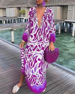 image-Autumn V-Neck Long-Sleeved Dress Women's XXL Polyester