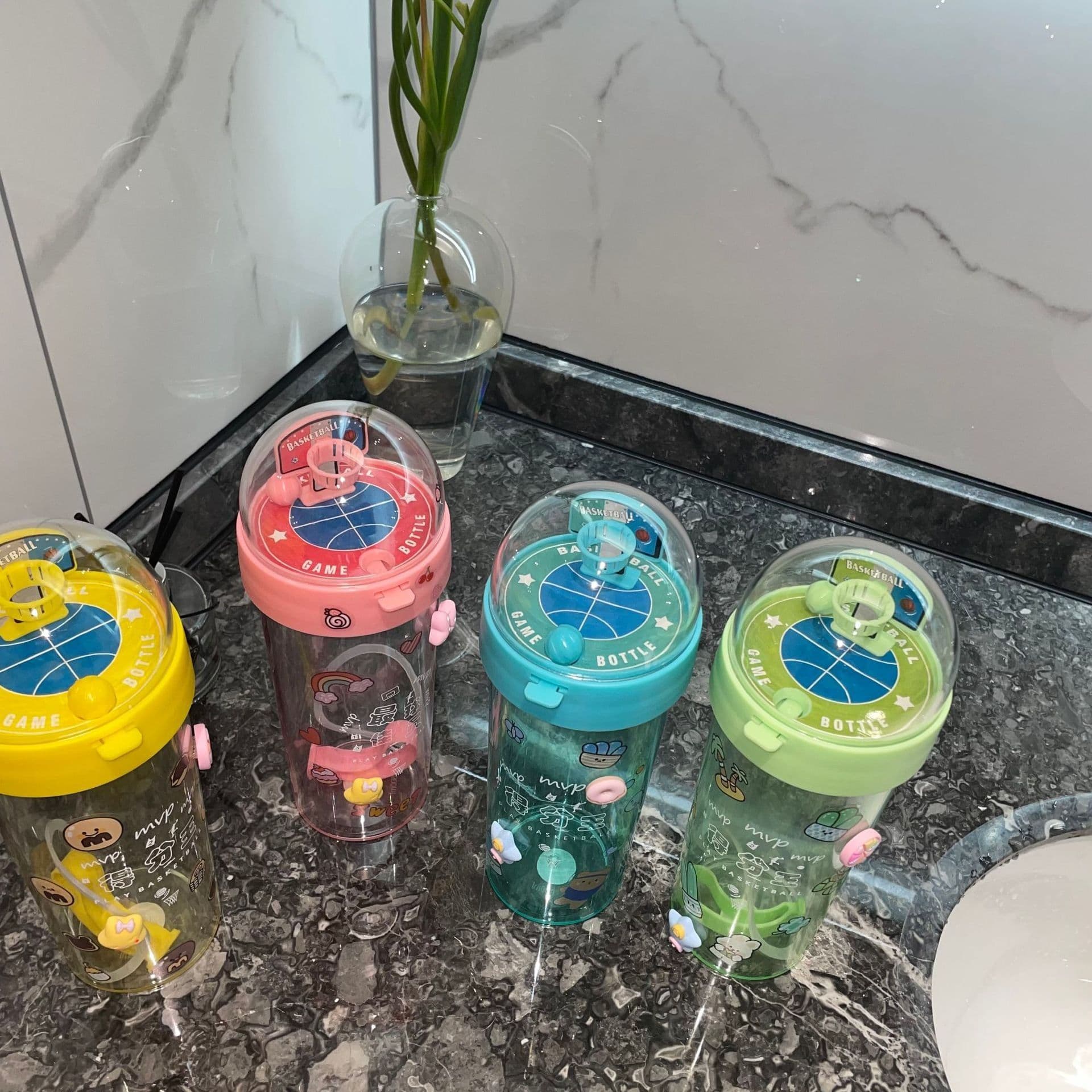 image-Yongkang Cartoon Basketball Water Cup - Green, 420ml Set of 2