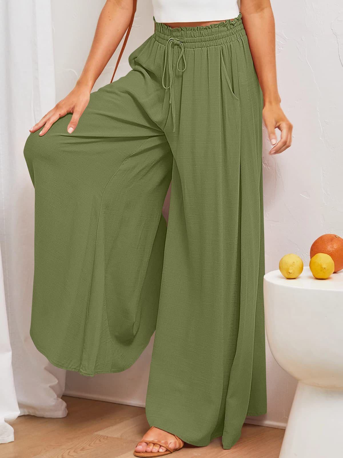 image-Mu Orange Wide-Leg Pants - Green High-Waist 2XL