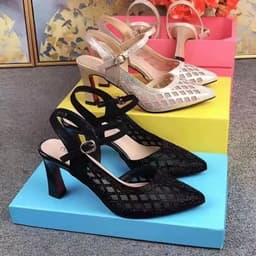 image-Beige Pointed Toe Strappy Sandals Women Size 41