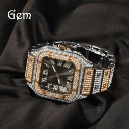 image-Men's Square Quartz Watch - Gold 45mm Roman Dial