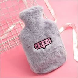 image-Water-filled Hot Water Bottle - Gray Plush 1000ML Thickened Hand Warmer Bag