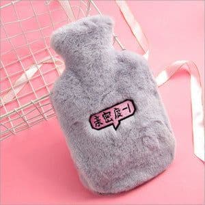 image-Water-filled Hot Water Bottle - Gray Plush 1000ML Thickened Hand Warmer Bag