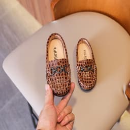 image-Kids Black Leather Loafers - Slip-On Dress Shoes