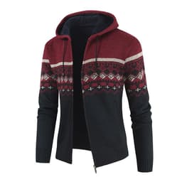 image-Dark Gray Stand Collar Cardigan With Velvet Thickened Knit Sweater Jacket 3XL