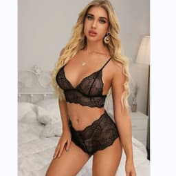 image-Women's Mesh Lingerie Set - Black Lace Nightdress S