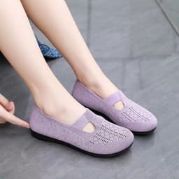 image-Women's Mesh Slip-On Casual Shoes - Red Flat Heel
