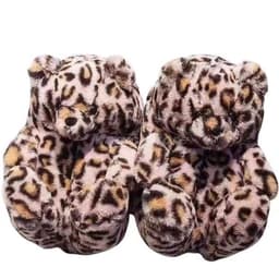 image-Cartoon Bear Plush Slippers - Large, South Korean Velvet, Dark Teddy Bear Shoes