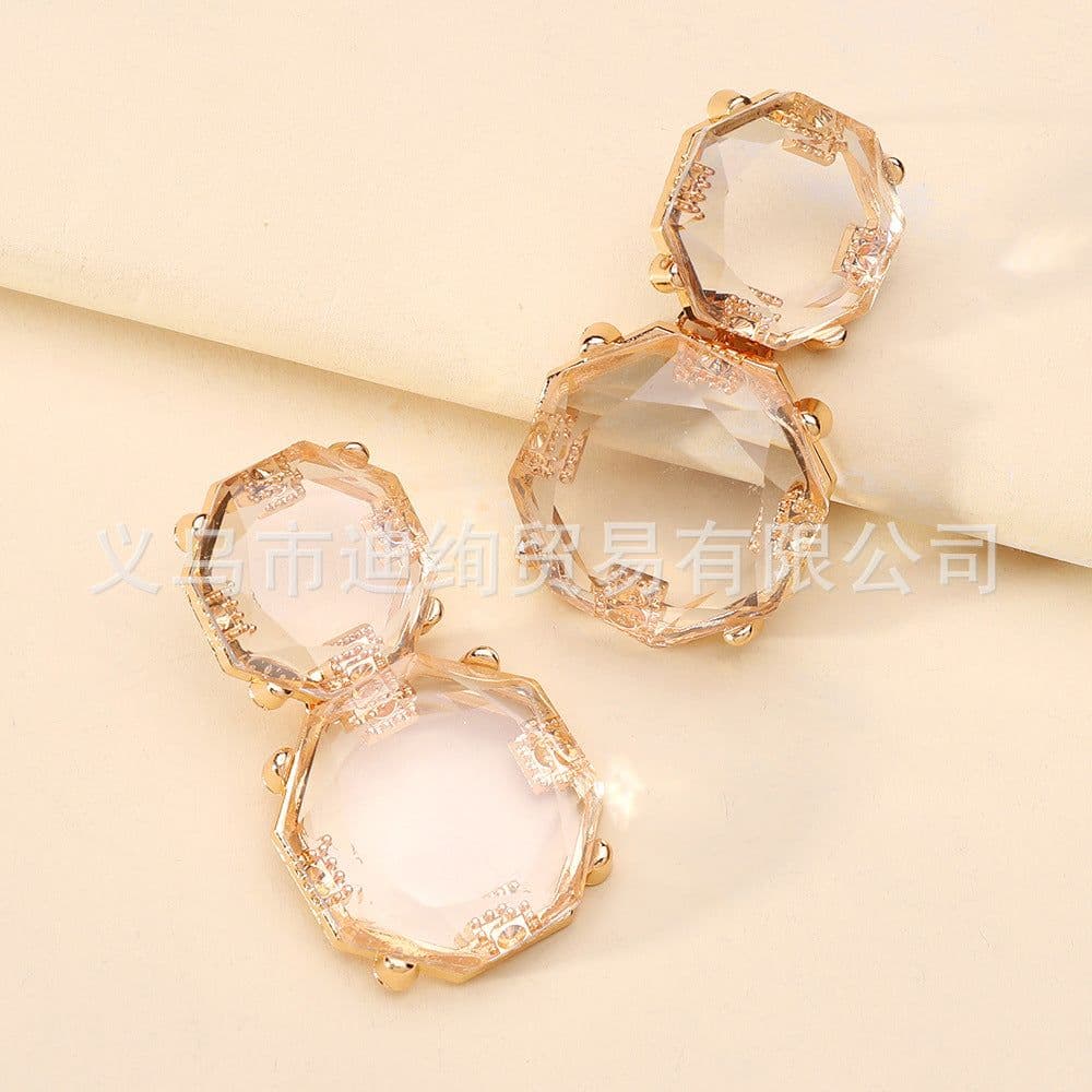 image-Geometric Resin Earrings - Multi-Layer Octagonal Design