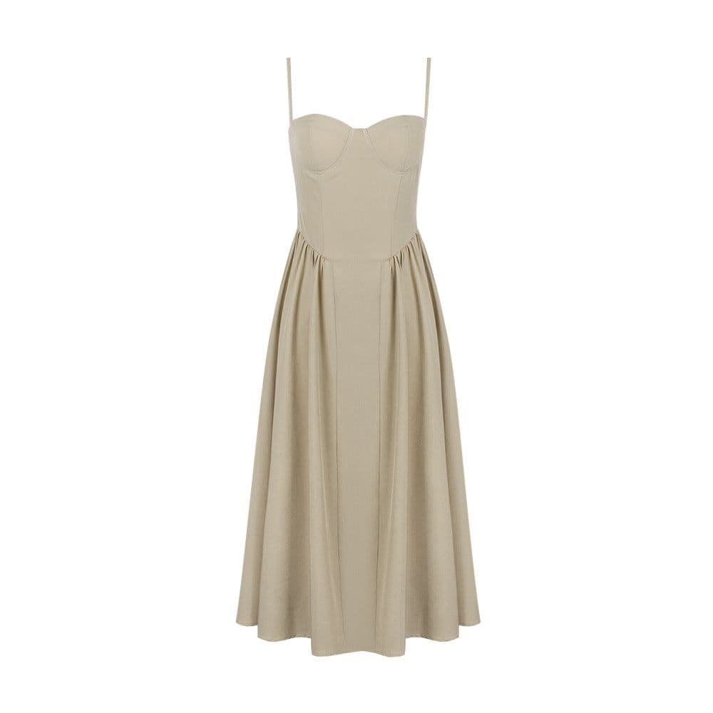 image-Dynoppy Sexy V-Neck Sleeveless Women's Dress - Mid-Length, Waist Slimming, Backless