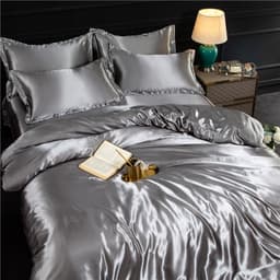 image-4-Piece Ice Silk Bedding Set - Pink Silver Gray