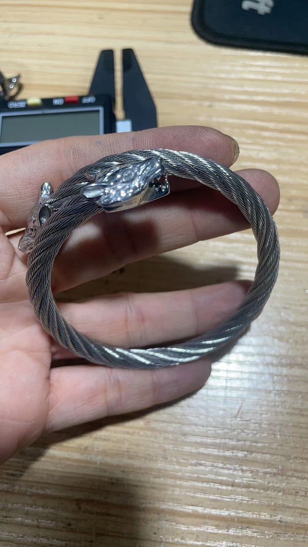 image-Viking Wolf Head Stainless Steel Bracelet - Black Punk