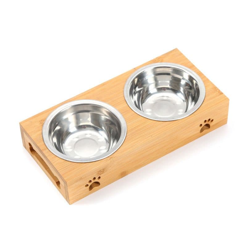 image-Bamboo Frame Ceramic Pet Bowl - Large Bamboo, Stainless Steel