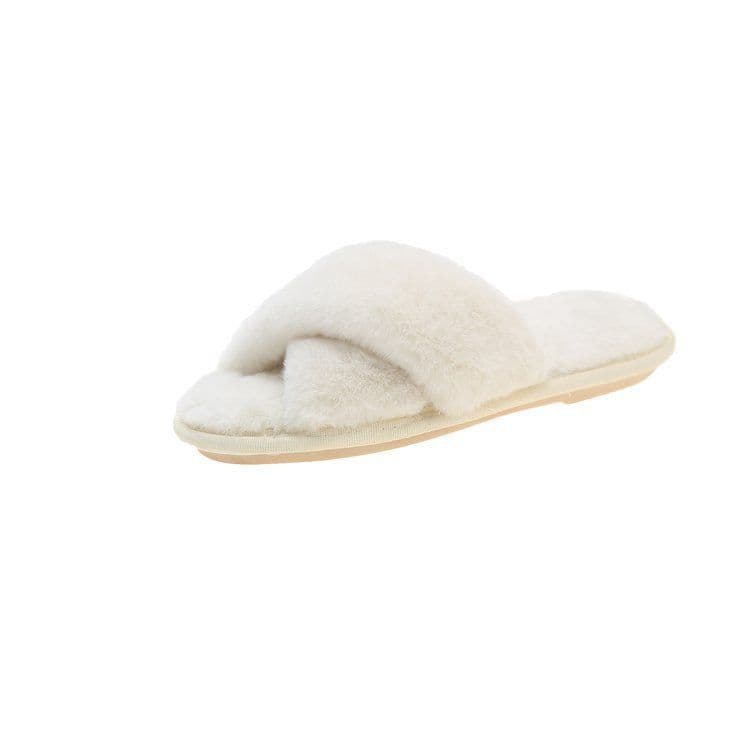image-Women's Fur Slippers - Black Plush Open Toe