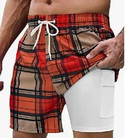 image-Men's 3D Print Swim Trunks - 2 Pack Quick Dry Stretch Shorts with Compression