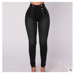 image-Trendy High-Waist Jeans - Double-Row Button Skinny Light Blue 5XL