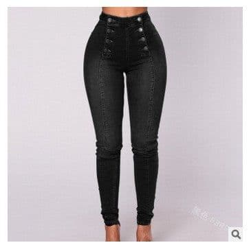 image-Trendy High-Waist Jeans - Double-Row Button Skinny Light Blue 5XL