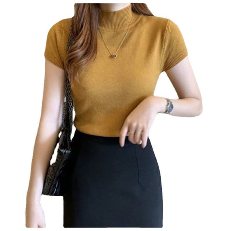 image-Women's Half Turtleneck Short Sleeve Sweater Top