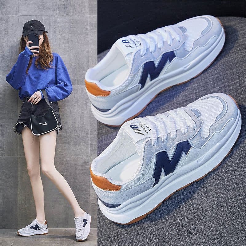 image-2023 Autumn Women's Breathable Dad Sports Shoes, Beige Pink, Low Top, Flat Sole