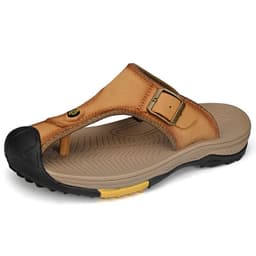 image-Men's Leather Sandals - Black Size 46 Non-Slip Beach