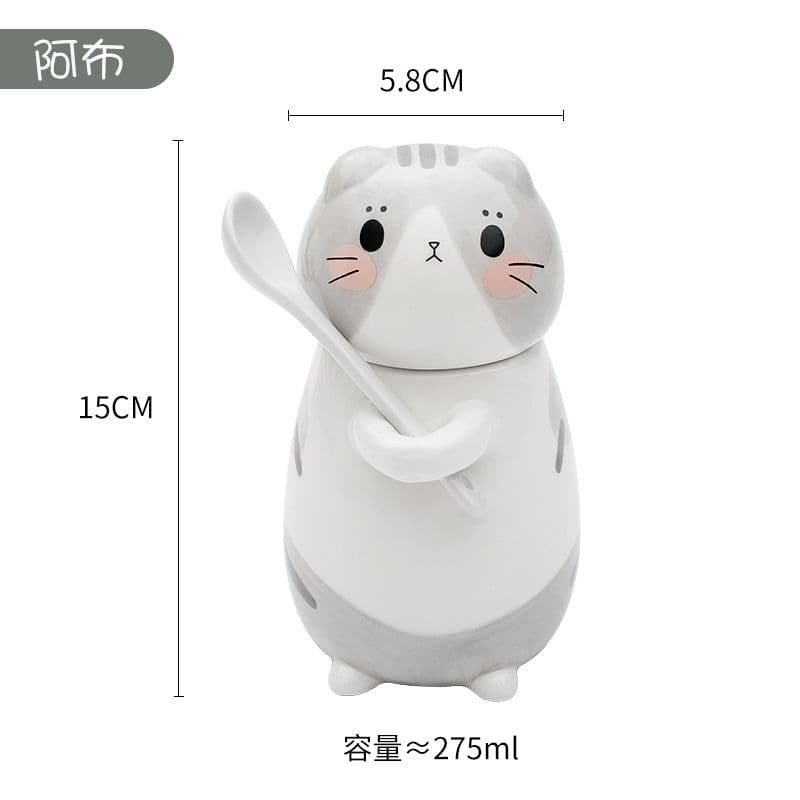image-Couple cup Japanese cartoon cute cat ceramic cup breakfast milk coffee cup ins mug with lid