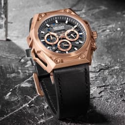 image-Megir 47mm Chronograph Sports Watch - Stainless Steel 50m Waterproof Black Strap
