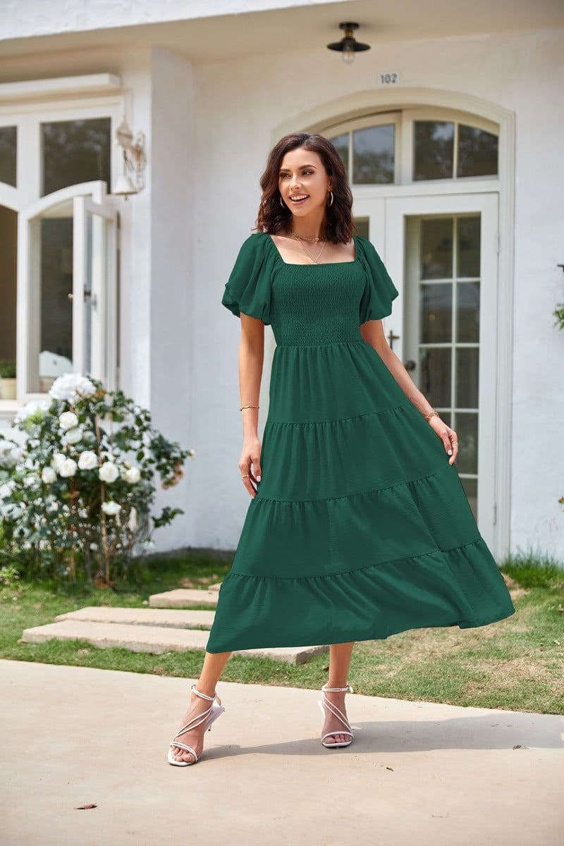 image-Summer Cross-Border Women's Dress - Square Collar Backless Puff Sleeves (54 characters)