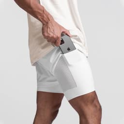 image-European Men's Quick-Dry Muscle Sports Shorts 4XL Beige White