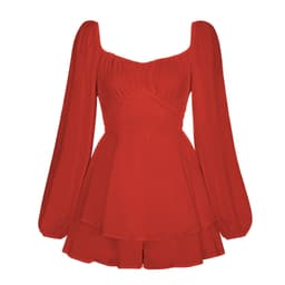 image-Women's Solid Color Long Sleeve Strappy Jumpsuit Ruffles