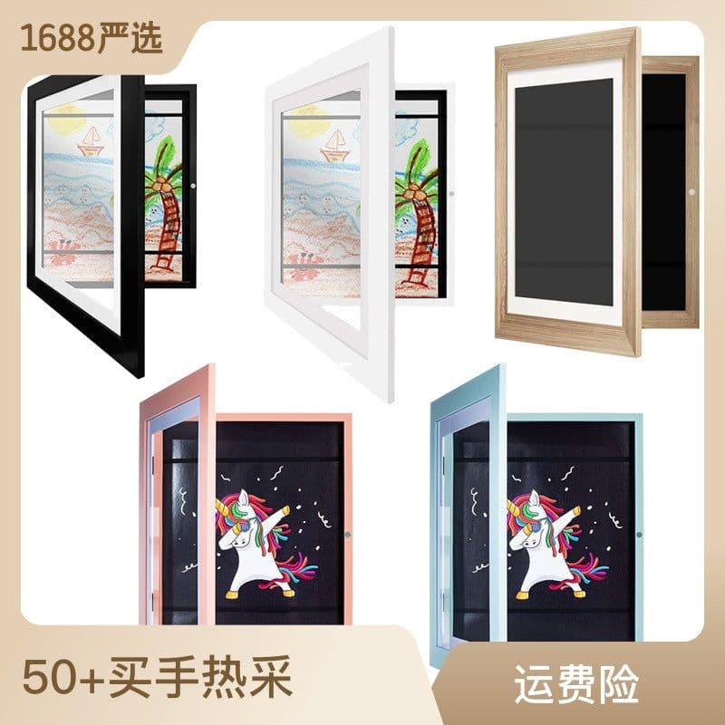 image-2023 cross-border new hot wooden oil painting storage box children flip photo frame picture frame Kids Art Frames