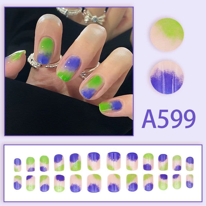 image-Winter fresh and simple pure lust style bride dance wear nails rainbow love rose fake nails wholesale