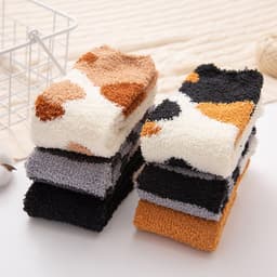 image-Coral Velvet Winter Warm Thickened Cat Socks for Women - Blue Medium Tube