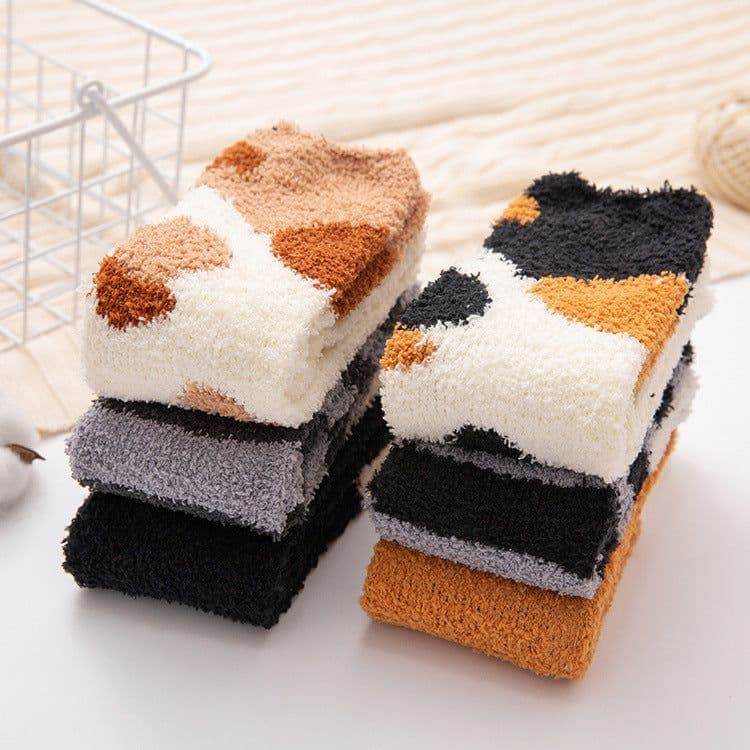 image-Coral Velvet Winter Warm Thickened Cat Socks for Women - Blue Medium Tube