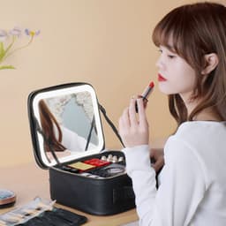 image-With Mirror Makeup Case - Large Capacity Storage Bag