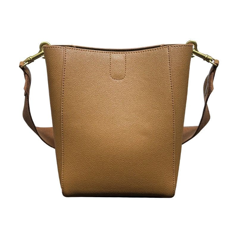 image-Genuine Leather Large Capacity Bucket Bag - Gray - Korean Style (65 characters)